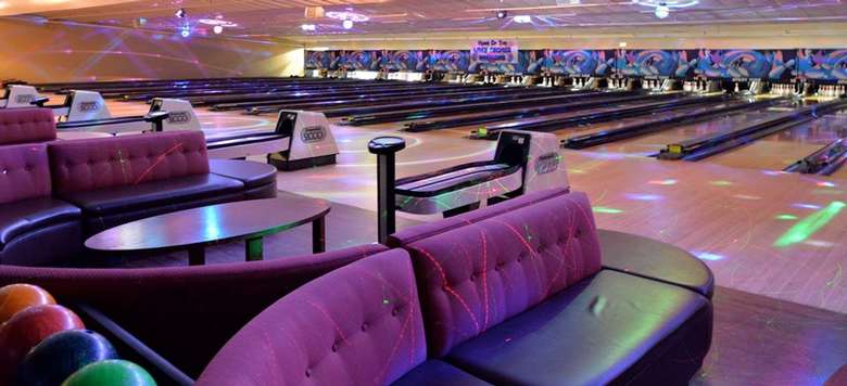 bowling alley with colorful light show
