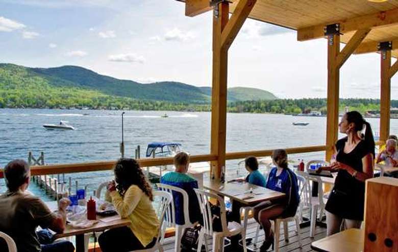 People dining on a deck