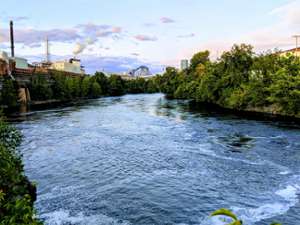 view of factory and water
