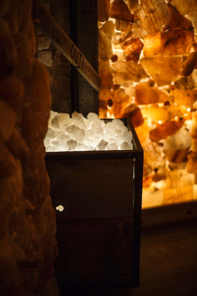 a cart full of salt in a salt cave