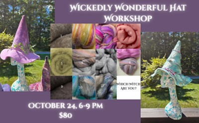 Pink witch hat and green witch hat with multicolor felt in the center