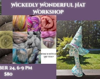 Pink witch hat and green witch hat with multicolor felt in the center