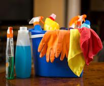 bucket with cleaning supplies