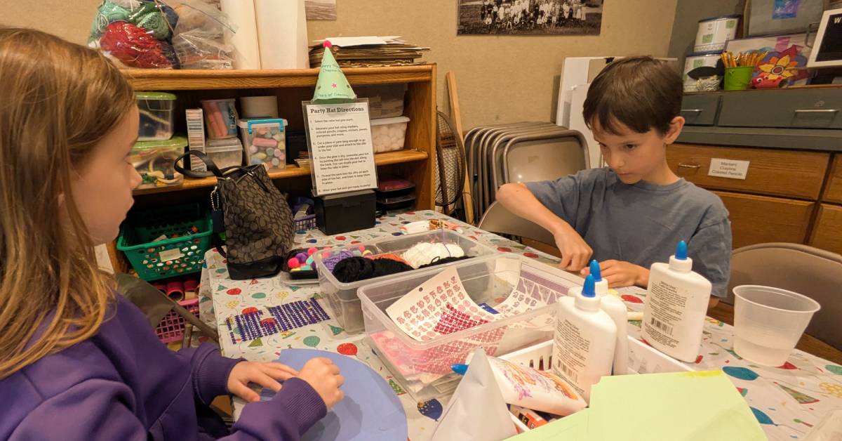 two kids doing crafts
