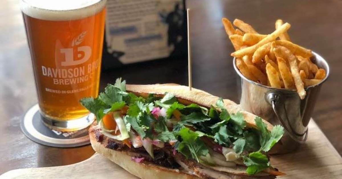 sandwich with fries and beer