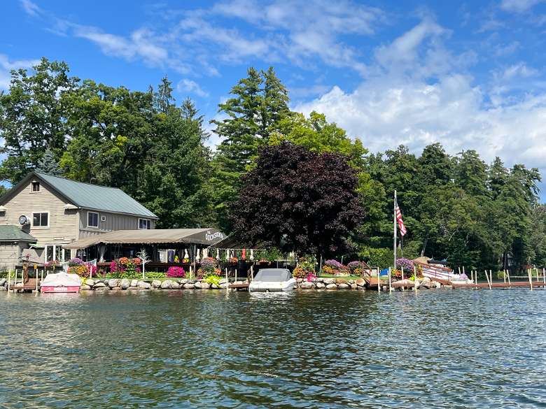 View from a kayak of the restaurant