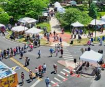 aerial view of festival in city