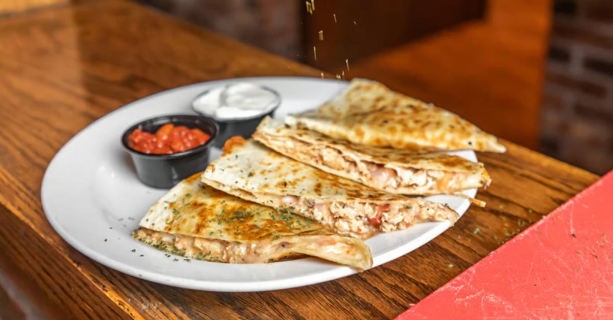 quesadillas and salsa and sour cream