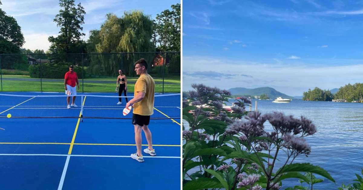 pickleball and view of lake george