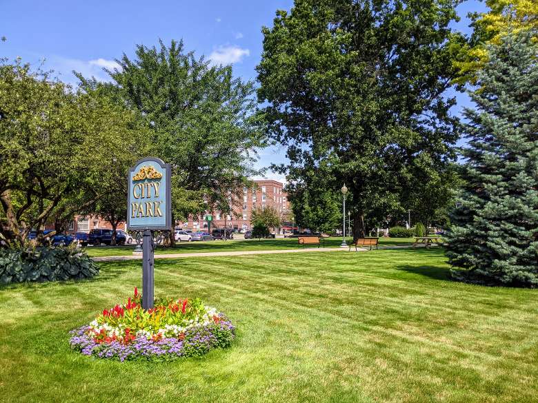 glens falls city park with sign
