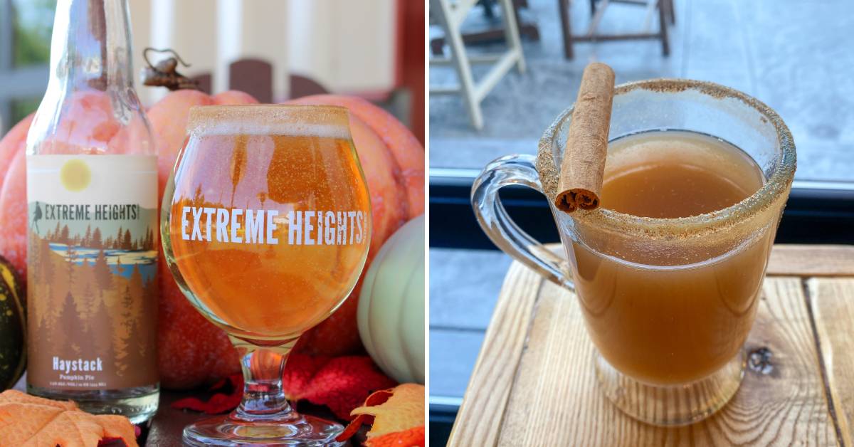extreme heights cidery cider on the left with pumpkins, hot toddy on the right